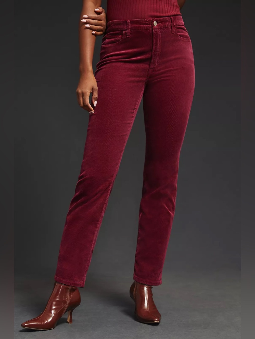 Good American Burgundy Corduroy High-Rise Jeans